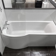 P Shaped Shower Bath 1700mm White Acrylic inc Front Panel Left Hand Roca Giralda