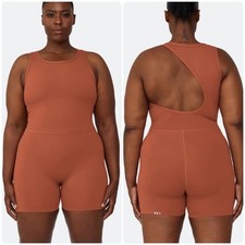 SET Active x Aimee Song Luxform Bodysuit Shortysuit in Teracotta L Asymmetrical