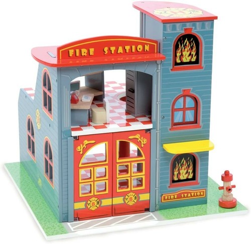 Toy van wooden fire - wooden, station