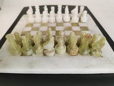 Handmade Green and White Marble Chessboard Set Game 20cm (8" approx) with pieces
