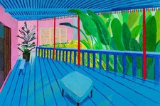David Hockney Garden With Blue Terrace Canvas Wall Art 30x20 Inche Ready To Hang