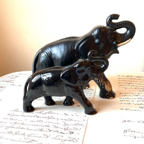 Two black elephant ornaments - elephant, |