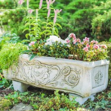 LARGE STONE CAST BOW FRONT GARDEN PLANTER TROUGH POT by DGS UK 45KGS