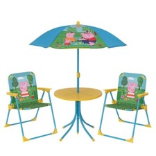 Kids Peppa Pig Garden Patio Set Furniture With Table Chairs & Foldable Parasol