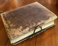 Antique 1880s Cabinet Cd Photo Album Brown Leather Cover Clasp Well Used