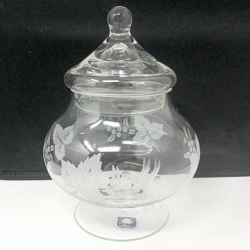 Rayware etched glass lidded - etched,