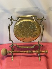 Vintage Antique Brass Dinner Gong Standing Dinner Gong Original Felt Mallet