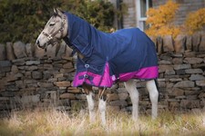 600D Mediumweight Winter Turnout Horse Rugs Combo Neck 50g Navy/Raspbery 5'3-6'9