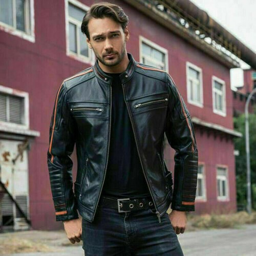 Men black lambskin - black, jacket