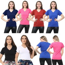 Woman's Ladies Tops Plain Short Sleeve V-NECK T-Shirt Top Plus Size Tops Shirts