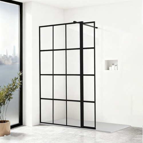 Black grid shower screen - black, walk