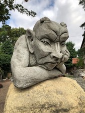Devil head hand on chin stone gate post finial large garden ornament statue XL