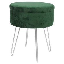 Round Velvet Storage Footstool