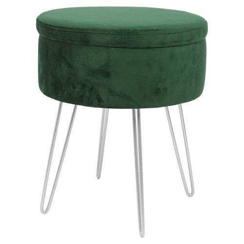 Round velvet storage footstool - storage,
