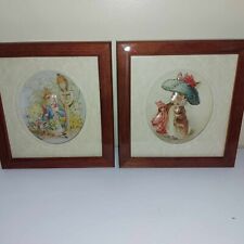  Peter Rabbit 2xVintage 1991 Decoupage Framed Illustrated Picture 