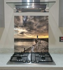 Splashback Toughened Glass Unique Panel Kitchen Lighthouse Sea Sunset Any Sizes