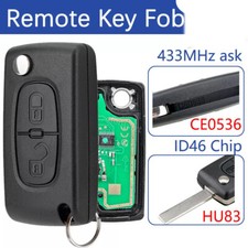 For Peugeot 207 307 308 433MHz ID46Chip CE0536 HU83 Blade 2Button Remote Key Fob