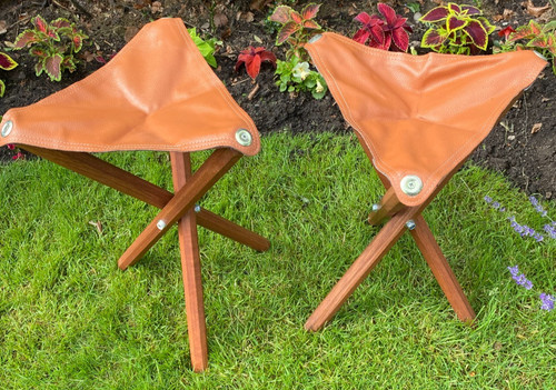 Pair wooden tripod stool - wooden,