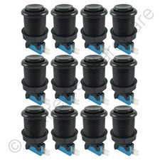 12 x Happ Style 28mm Round Classic Arcade Buttons & Microswitches (Black) - MAME