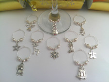 Christmas Wine Glass Charms Set of 10 - Secret Santa, Table Decoration, Gift