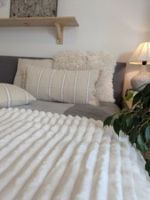 Large Handmade Grain Sack Cushion Neutral stripes Modern Cottage farmhouse