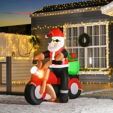 5.5ft Inflatable Santa Claus Riding Motorcycle Christmas Decoration w/ LED Light