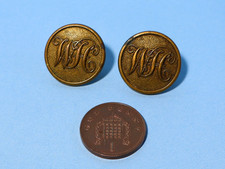 Pair Antique WH Initials Brass FOX HUNTING Hunt Buttons 21mm Unidentified  #ESK