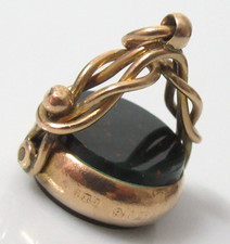 9ct Gold Fob - Late Victorian 9ct Gold Bloodstone Carnelian Swivel Fob Pendant