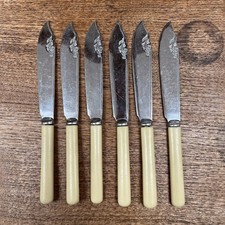 Vintage Knives Faux Bone Handles x6 Old English Cutlery