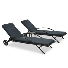 2 Sun Loungers with Coffee Table Sunbed Deck Chair Lounger Pool Garden Reclining