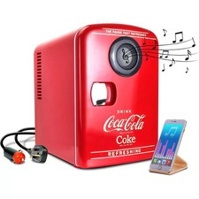 Coca Cola 4L Mini Fridge 6 Can  Portable Cooler & Warmer with Speaker in Red
