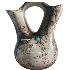 Vintage Signed Native American Navajo Horse Hair Wedding Unity Vase 5.5”H