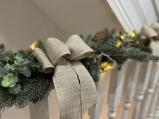 Christmas Bow Neutral Beige Handmade Wire Edge Garland Tree Staircase Decoration