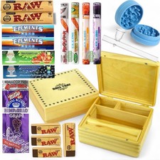 Wooden Smoking Gift Set Box RAW Elements Grinder Pipe Rolling Papers Tips Cones