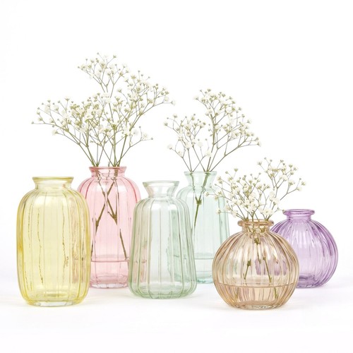 Ribbed coloured glass bud vase - coloured,