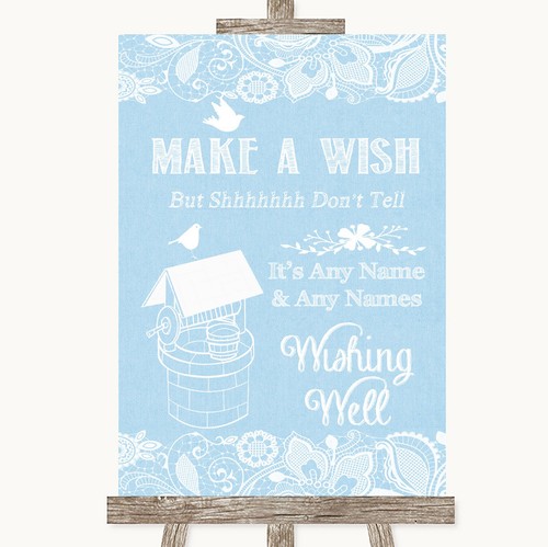 Blue burlap lace wishing - &,