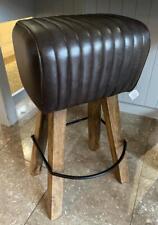 Leather Breakfast Bar Kitchen Counter Stool - Wood Legs Pommel Horse Style Seat