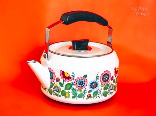 White floral enamel tea kettle - enamel,
