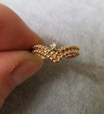 9ct Solid Gold Diamond Wishbone Ring - Size L 2.52g 