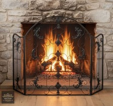 Statin Black Folding Metal Fire Spark Guard Decorative Fireplace Screen Steel