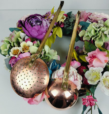 Vintage French Copper & Brass Kitchen Utensils – Spoon & Ladle – Farmhouse Decor