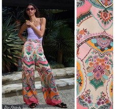 ZARA Pink Printed Flowy Palazzo Trousers S High Waist Festival Resort Gipsy***