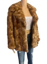 Vintage Muskrat Fur Coat 70s Tan Brown Penny Lane Fur Overcoat - Womens Medium