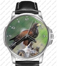 Harris Hawk Bird Of Prey Black Leather Strap Watch
