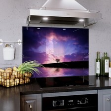 Glass Splashback Kitchen Cooker Panel ANY SIZE Sunset Tree Birds Pink Sky Photo
