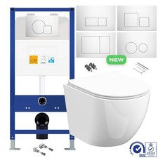 Rimless Wall Hung Toilet Pan & Seat with 1.10m Concealed Cistern Frame WC Unit