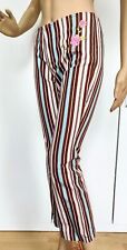 TARA JARMON Beige Brown Blue Striped Embroidered Pants Trousers Size 38 UK 10