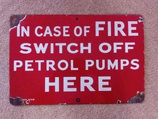 Original vintage Enamel Petrol Pump Fire Switch Sign Not Tin. Automobilia