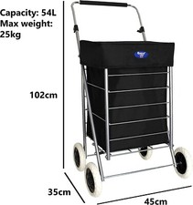 Lightweight 4 Wheel Premium Folding Shopping Trolley Wheeled Cart Bag 47L Black
