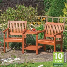 GARDEN LOVE SEAT WOODEN BENCH 2 SEATER PATIO TWIN CHAIR WITH TABLE FURNITURE SET